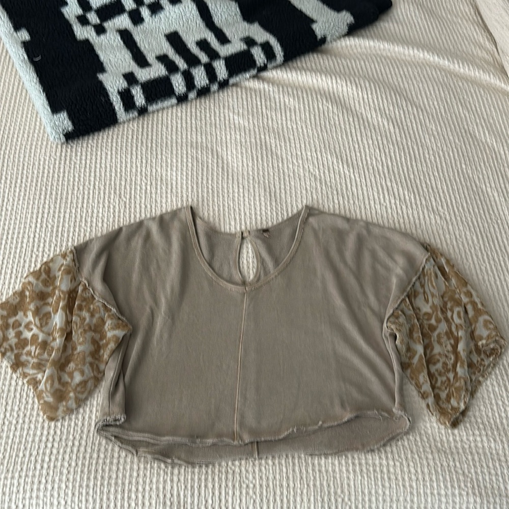 Rare Free people v neck terry flutter sleeves velvet unique